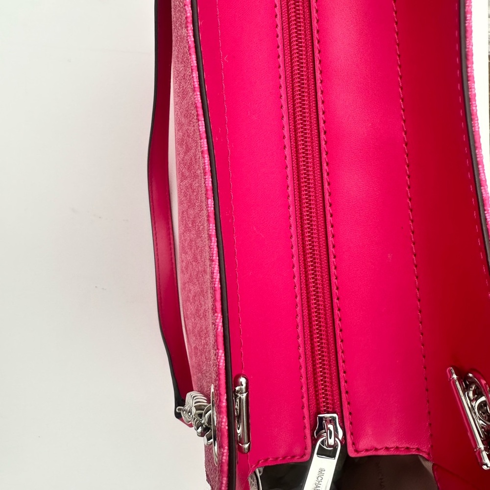 Michael Kors Jet set large chain shoulder tote Dragonfruit mk logo - Picture 10 of 16
